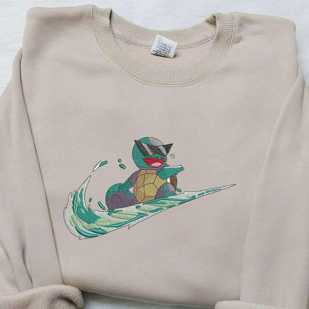 Squirtle X Nike Swoosh , Anime Embroidered T-shirt Sweatshirt Hoodie, Inspired Anime Movie, Best Gift for Anime Fans