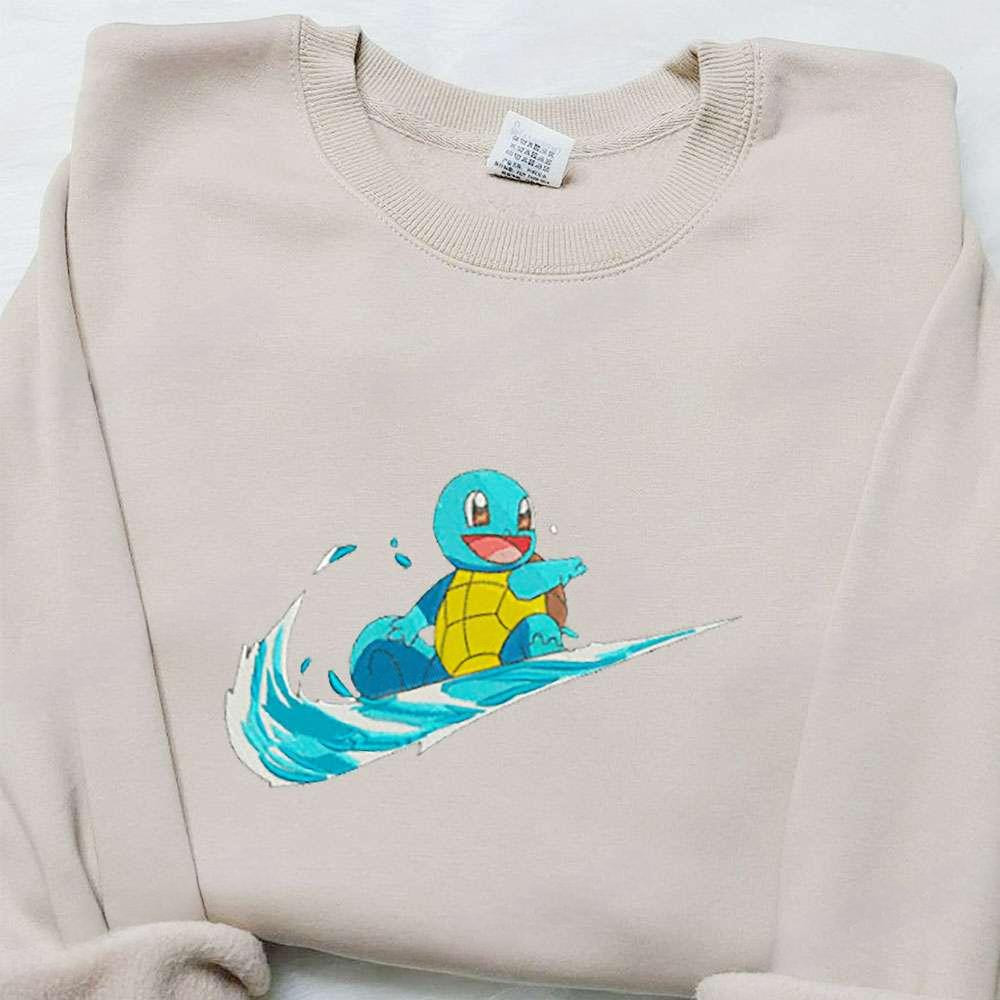 Squirtle X Swoosh Anime Embroidered Hoodie Pokemon Embroidered Shirt , Anime Embroidered T-shirt Sweatshirt Hoodie, Inspired Anime Movie, Best Gift for Anime Fans