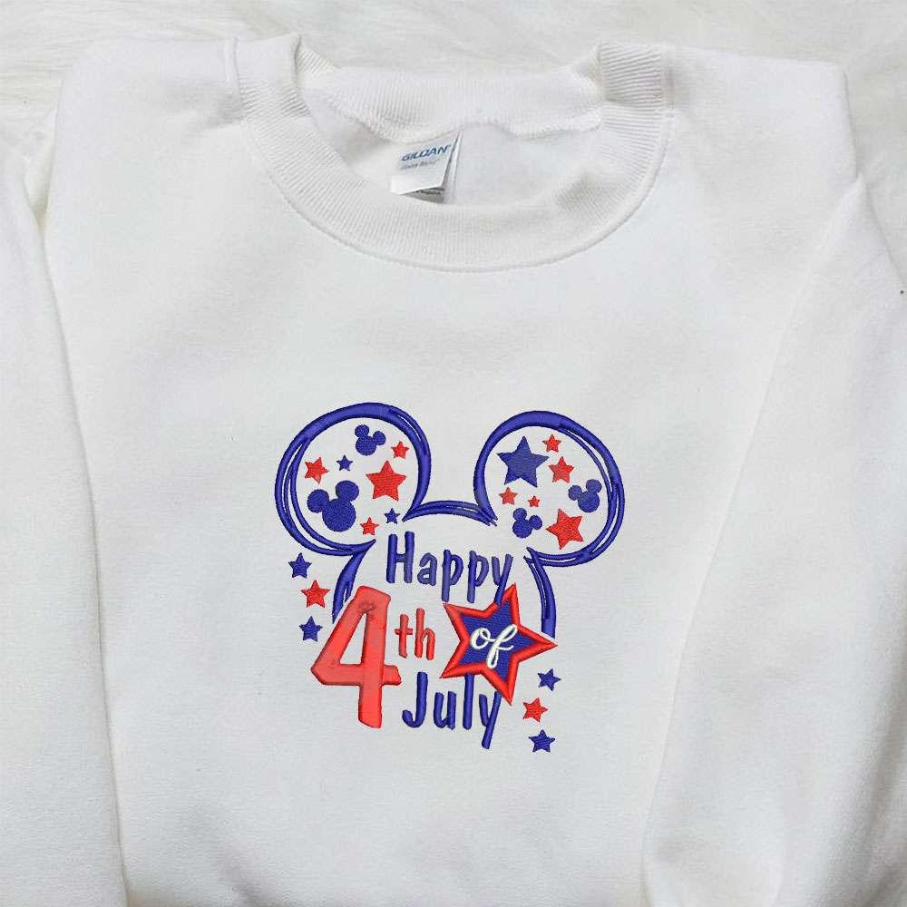 Star Mickey Mouse Happy 4th July Embroidered Shirt Disney Embroidered Shirt Best Patriotic Shirts