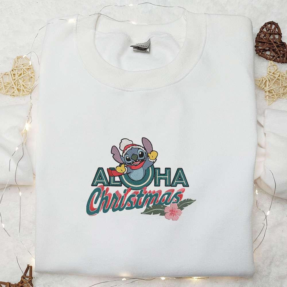 Stitch Aloha Christmas Embroidered Sweatshirt Walt Disney Characters Embroidered Shirt Best Christmas Gift Ideas