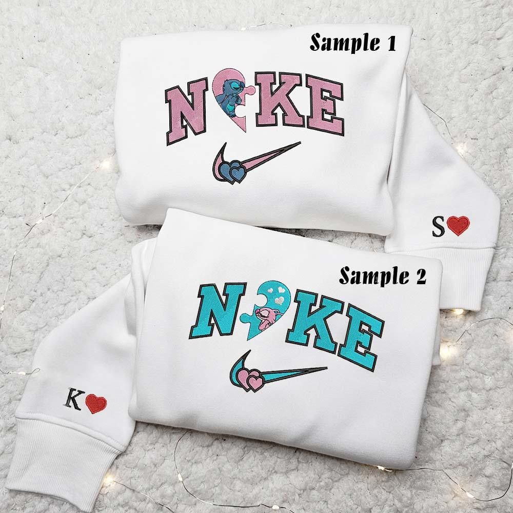Stitch and Angel Heart Embroidered Couple Shirts Best Gift For Lover