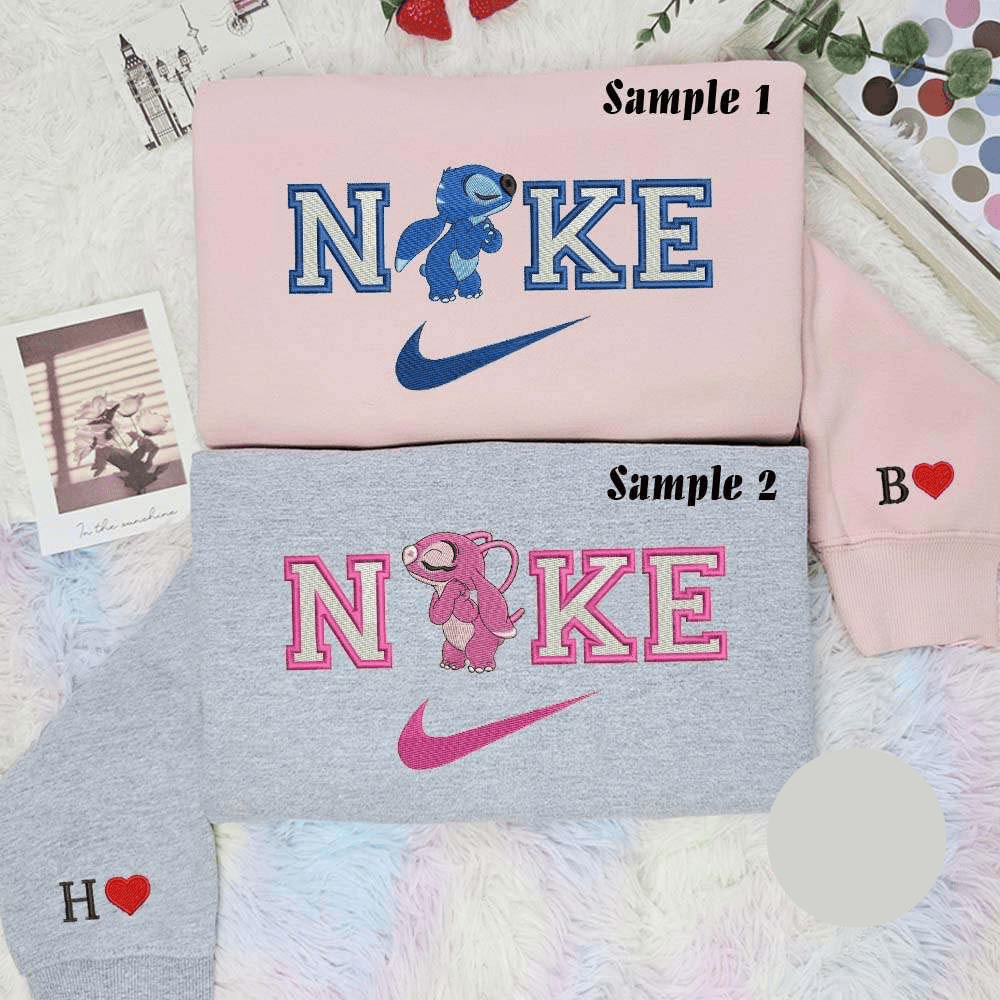 Stitch And Angel Kiss Disney Characters Embroidered Couples Shirts