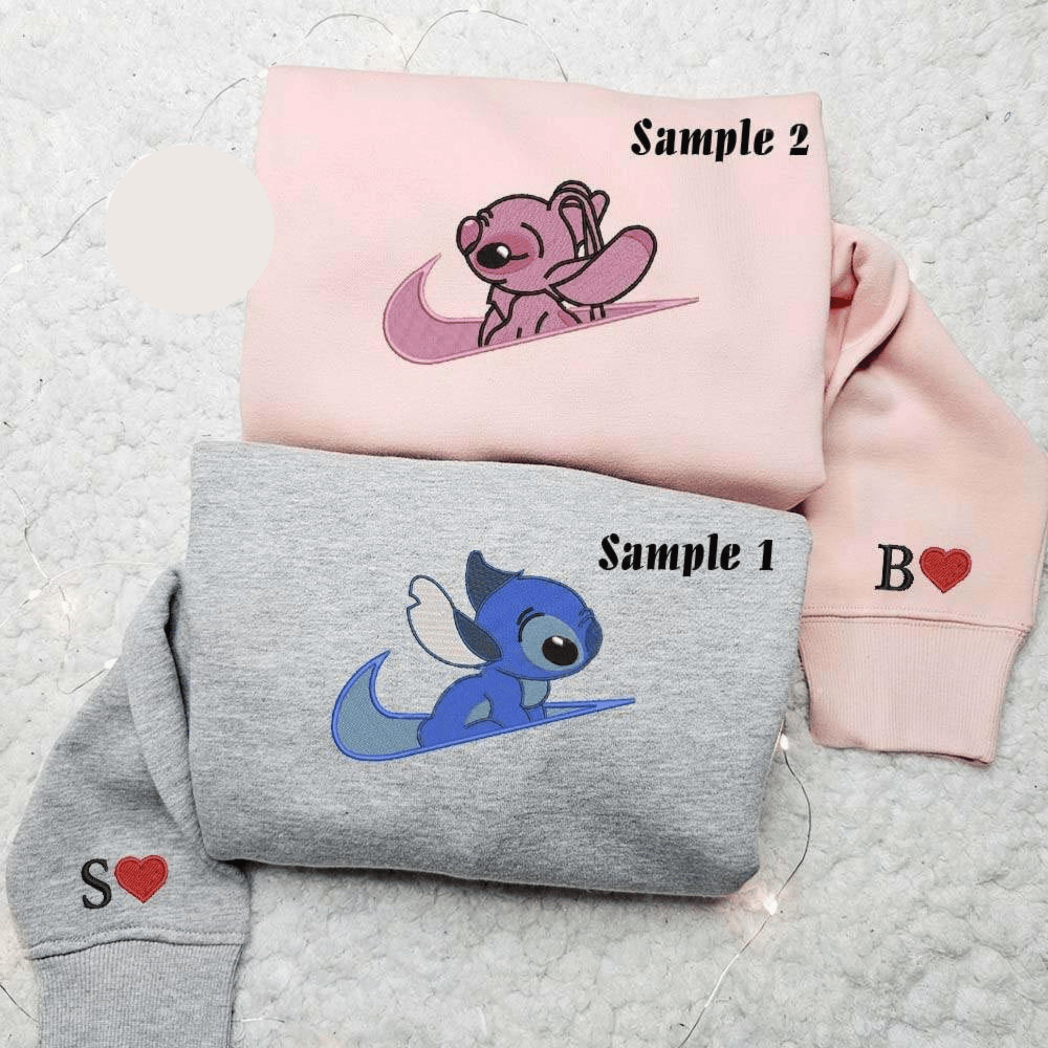 Stitch And Angel Love Valentine Embroidered Couples Shirts