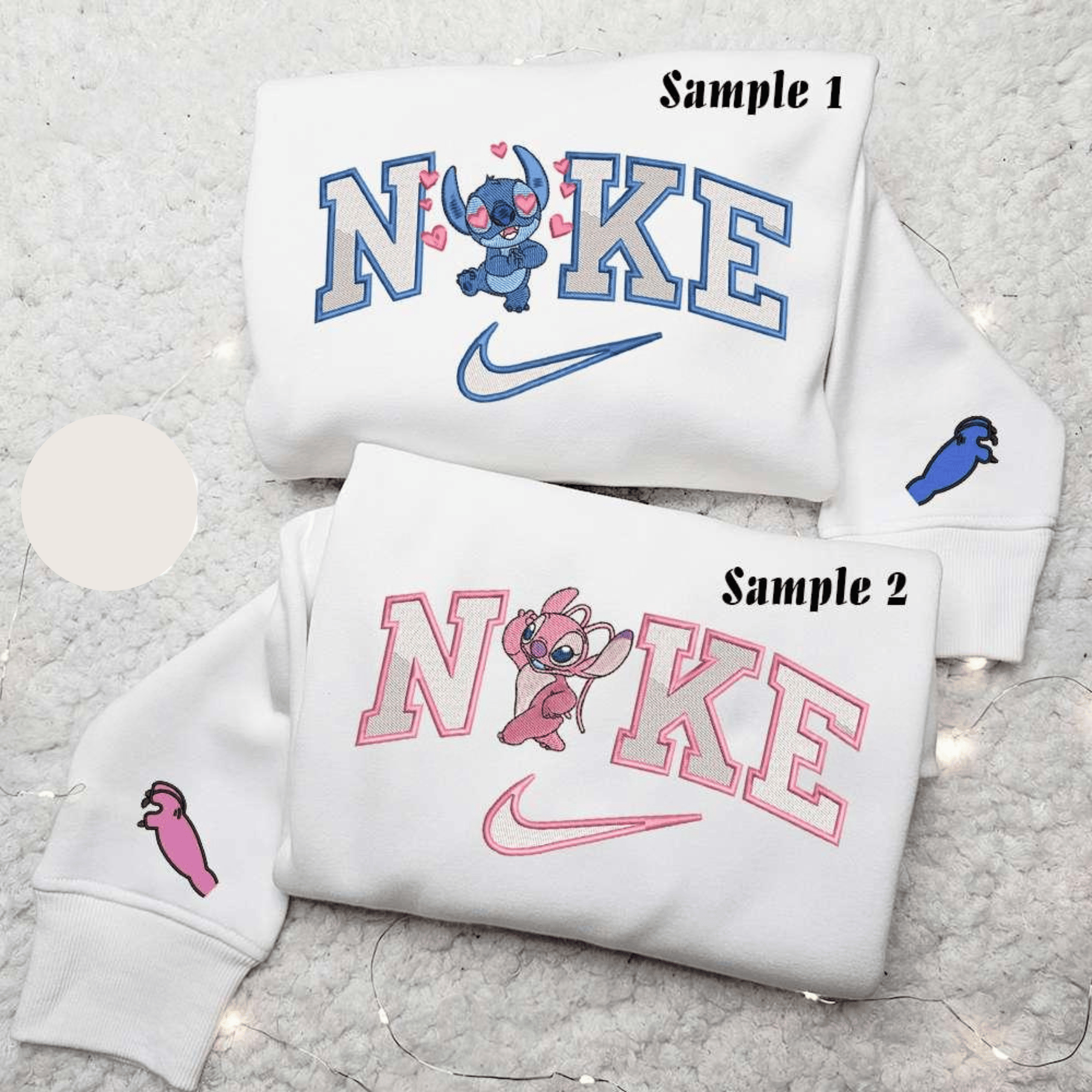 Stitch And Angel Love x Nike Couple Embroidered Shirt Disney Characters Embroidered Hoodie Valentines Day Embroidered Sweatshirt
