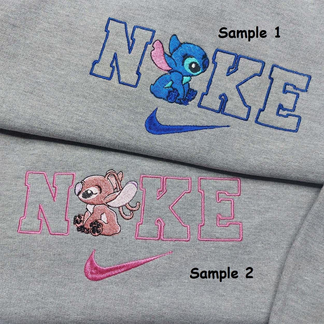 Stitch And Angel Nike Embroidered Shirt Custom Nike Embroidered Shirt Matching Couple Shirt 2