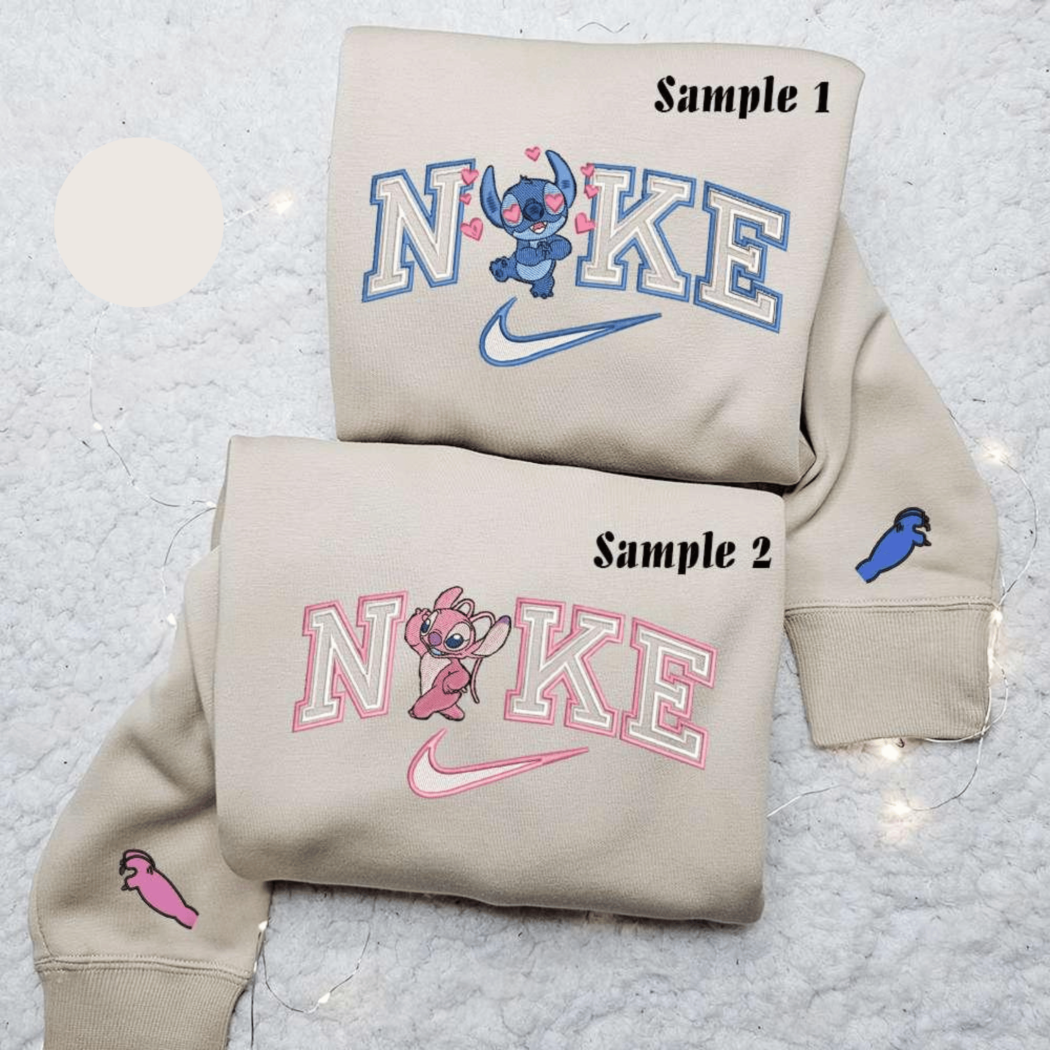 Stitch And Angel x Nike Couple Embroidered Shirt Disney Characters Embroidered Hoodie Valentines Day Embroidered Sweatshirt