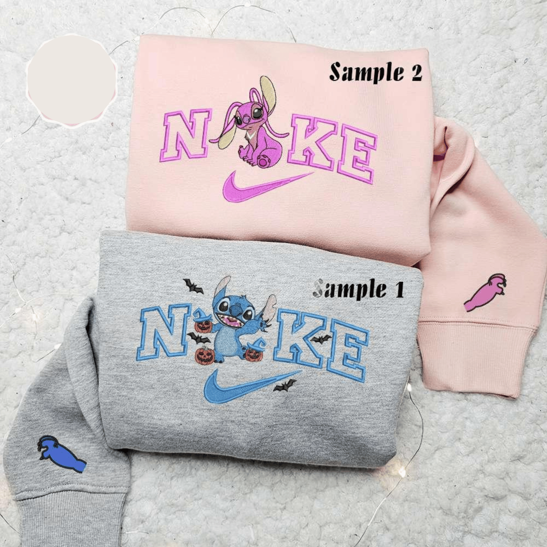Stitch And Angel x Nike Couple Embroidered Shirt Halloween Embroidered Hoodie Valentines Day Embroidered Sweatshirt