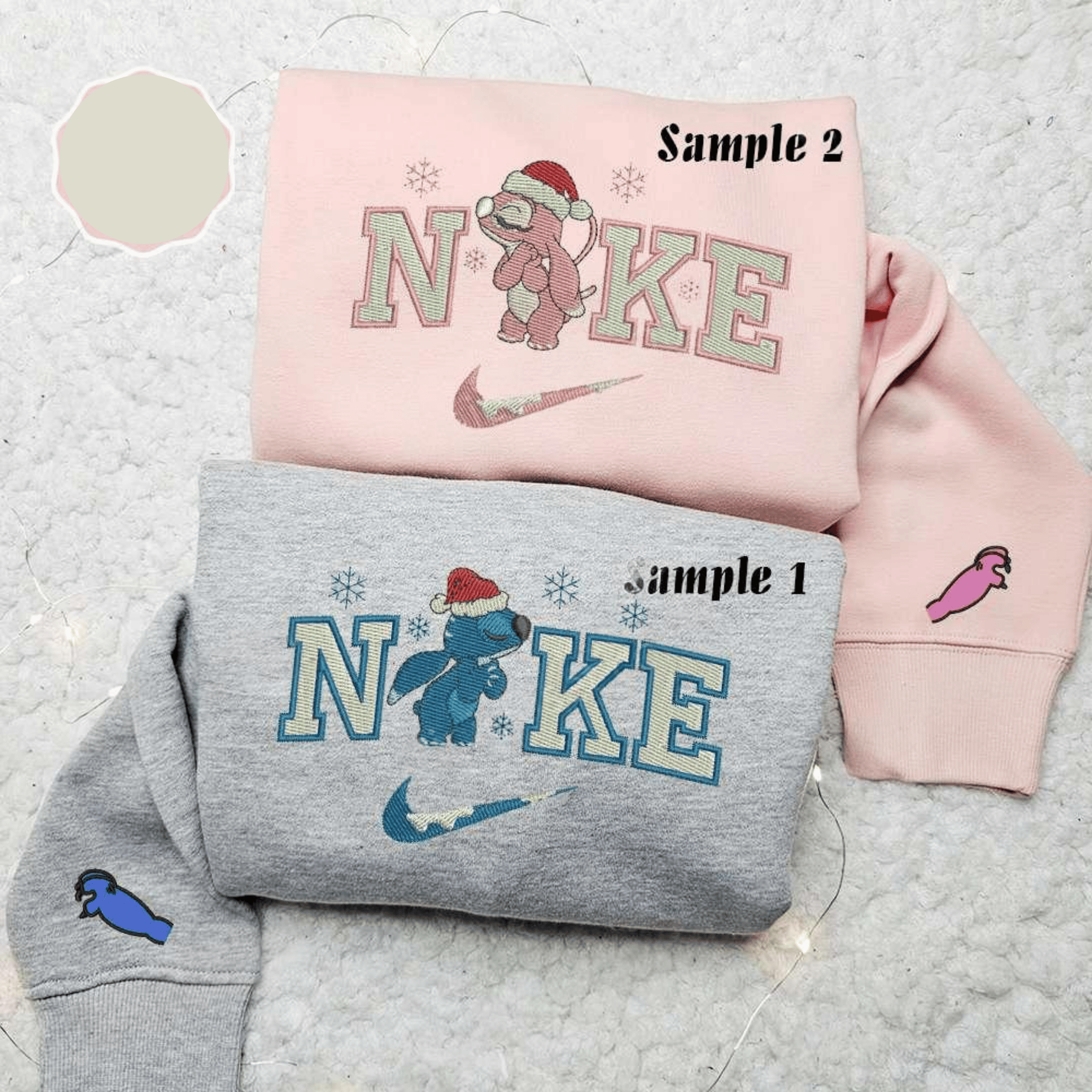 Stitch And Angel Xmas X Nike Couple Embroidered Shirt Valentines Day Embroidered Hoodie Christmas Embroidered Sweatshirt