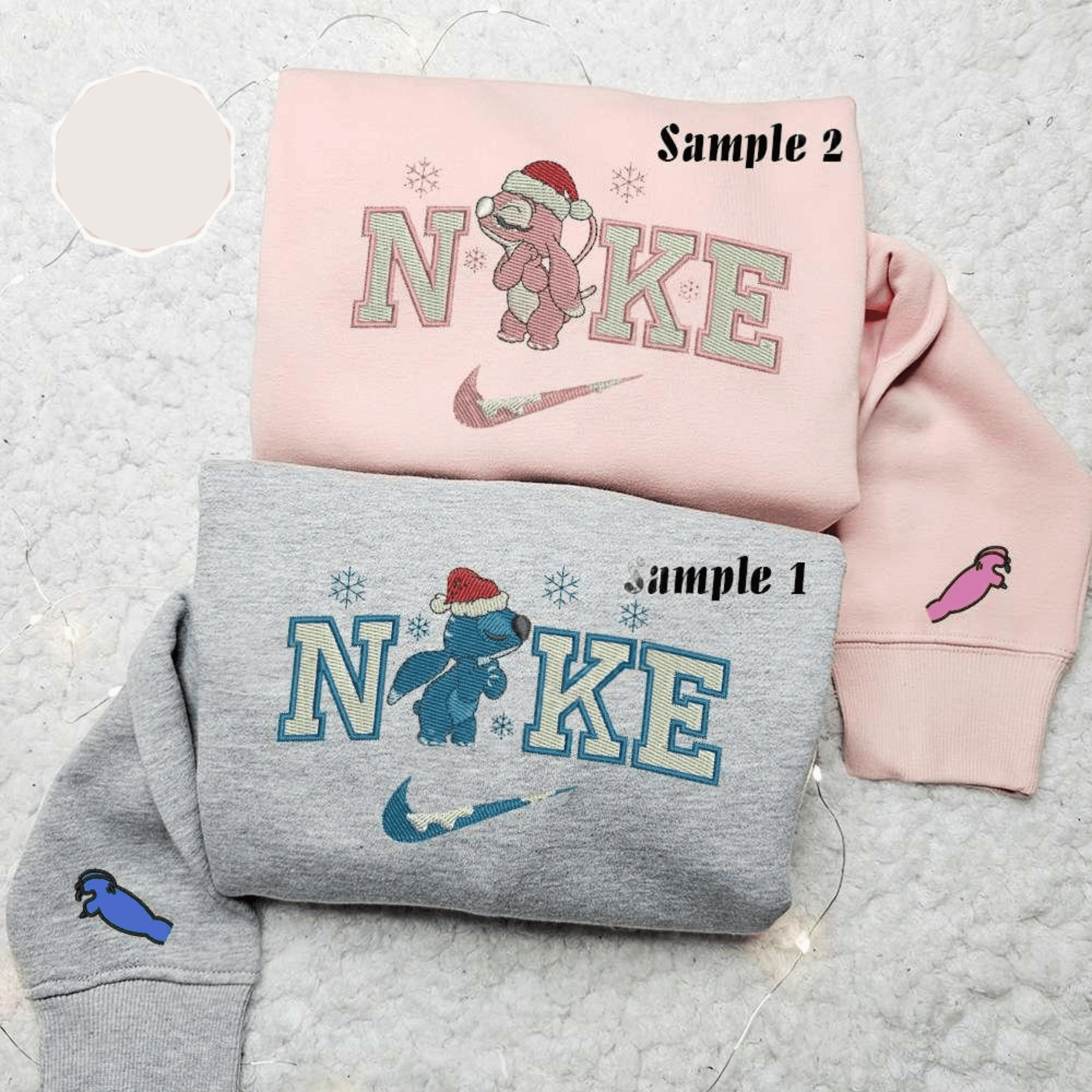 Stitch And Angel Xmas x Nike Couple Embroidered Shirt Valentines Day Embroidered Hoodie Christmas Embroidered Sweatshirt
