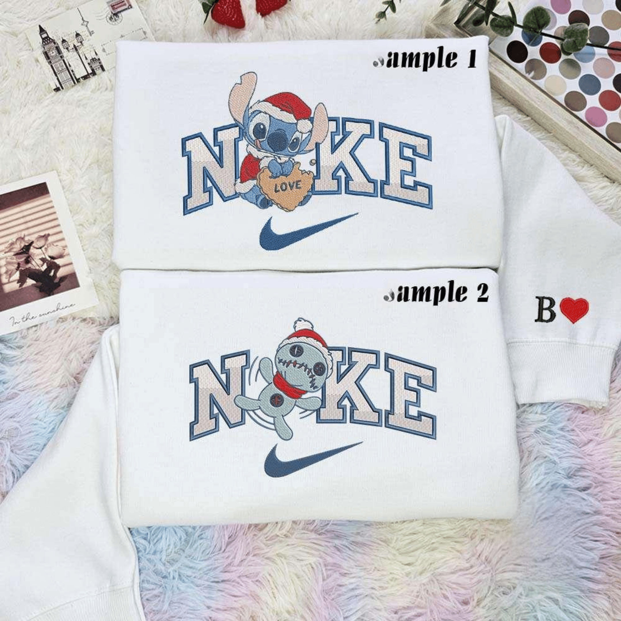 Stitch And Scrump Snow Angel Christmas Embroidered Couples Shirts 1