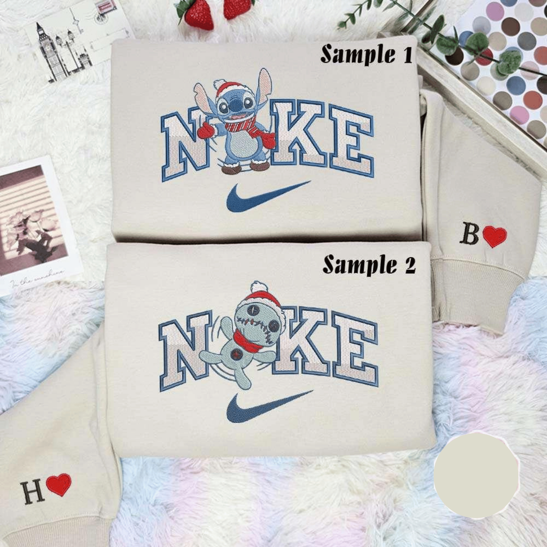 Stitch And Scrump Snow Angel Christmas Embroidered Couples Shirts