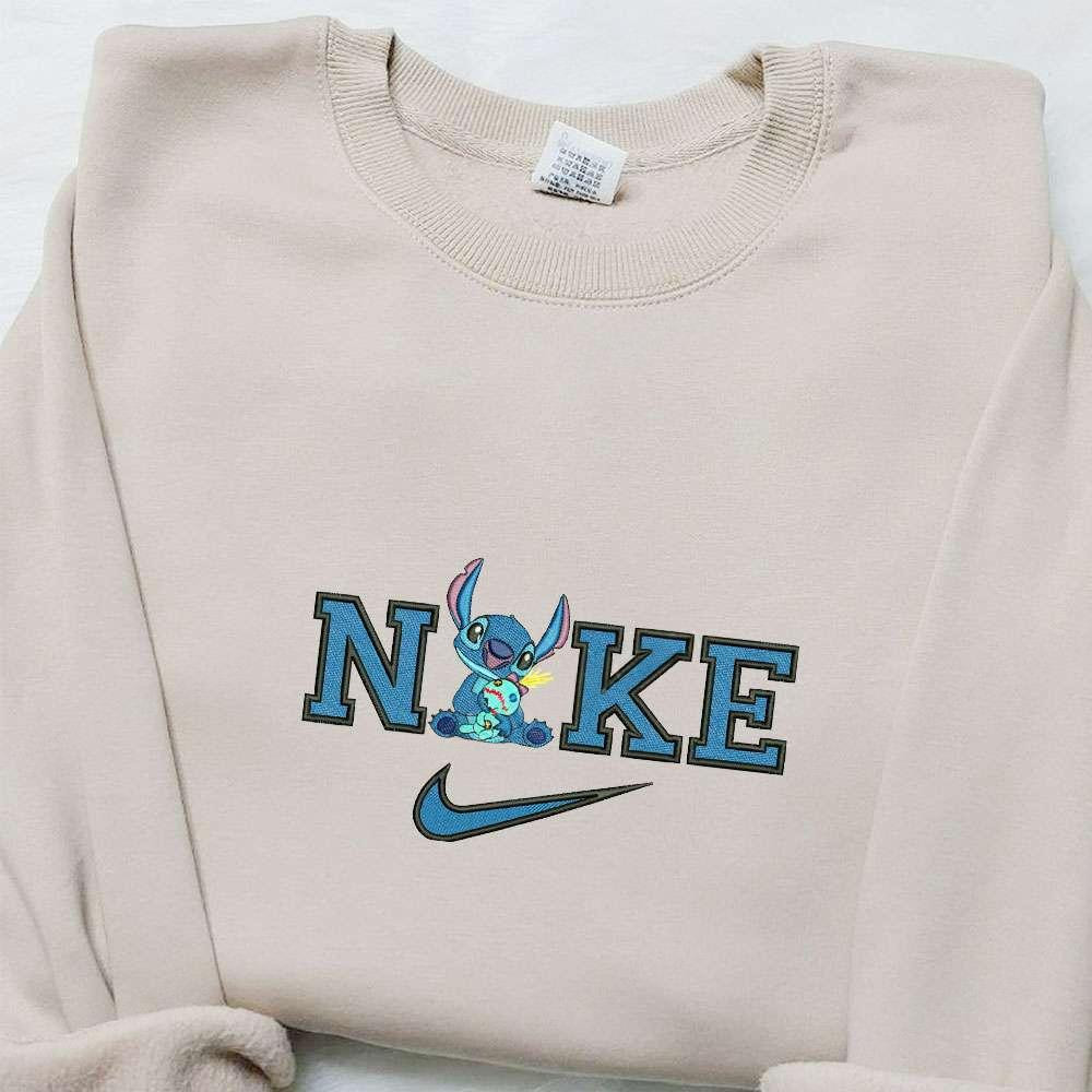 Stitch And Scrump x Nike Embroidered Shirt Disney Characters Embroidered Hoodie Nike Inspired Embroidered Sweatshirt