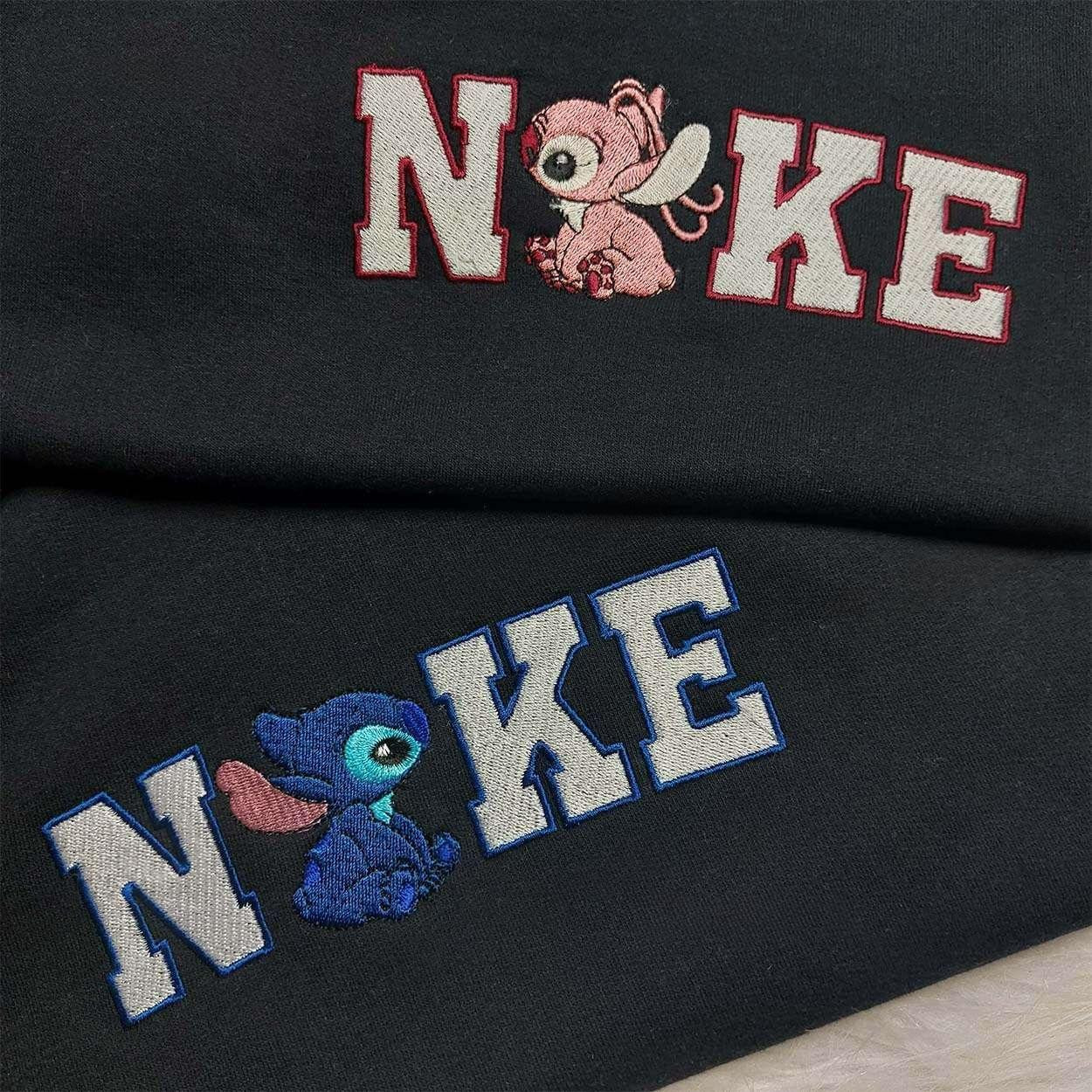 Stitch Angel Couple Embroidered Shirt Custom Nike Embroidered Shirt Romantic Disney Shirt