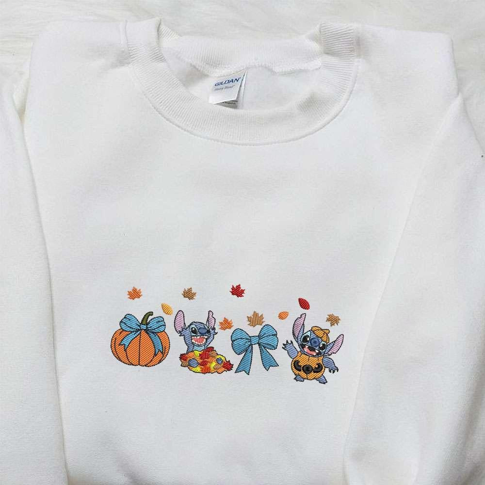 Stitch Autumn Fall Pumpkin Embroidered Shirt