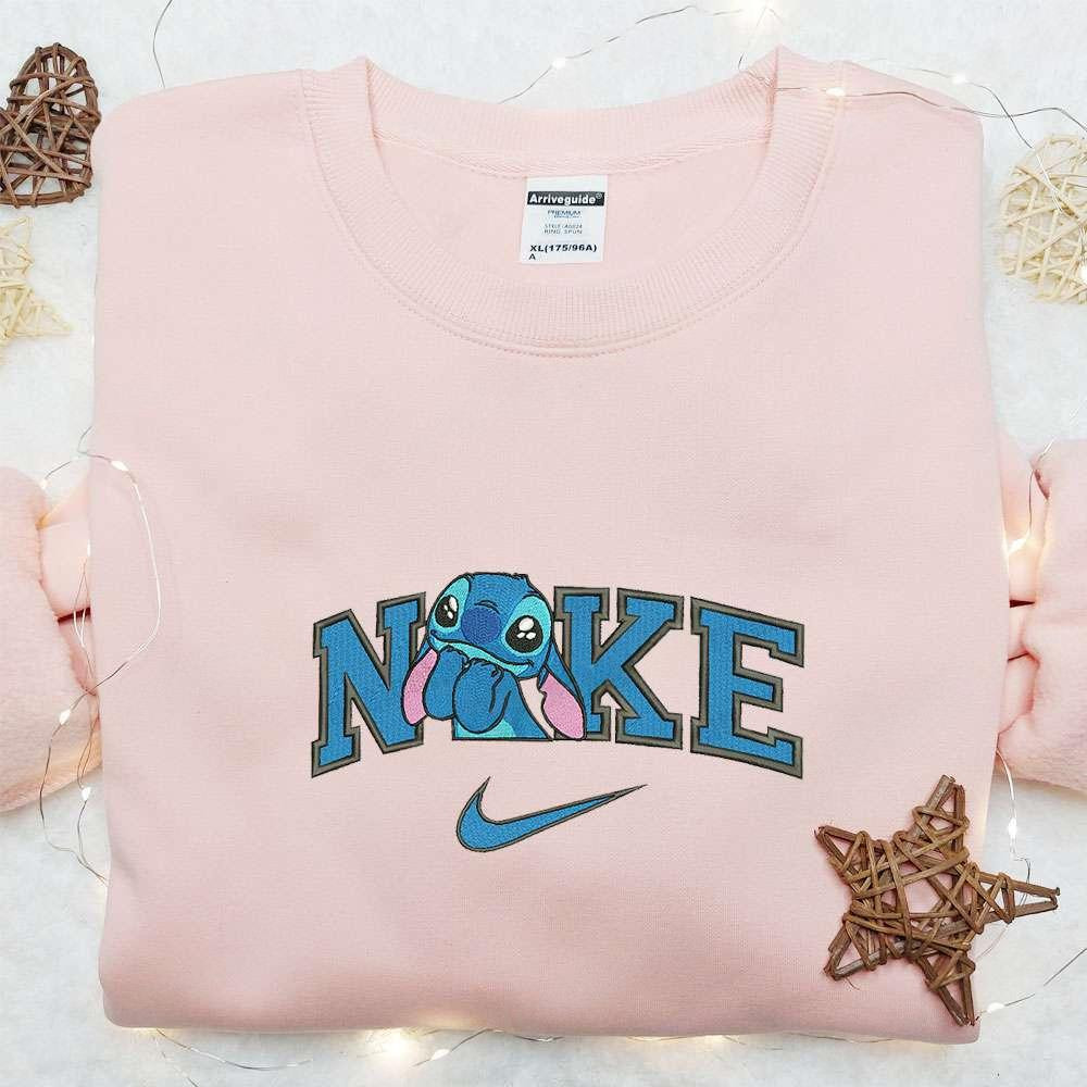 Stitch Aww Cute x Nike Embroidered Shirt Disney Lilo And Stitch Embroidered Hoodie Best Gift Idea