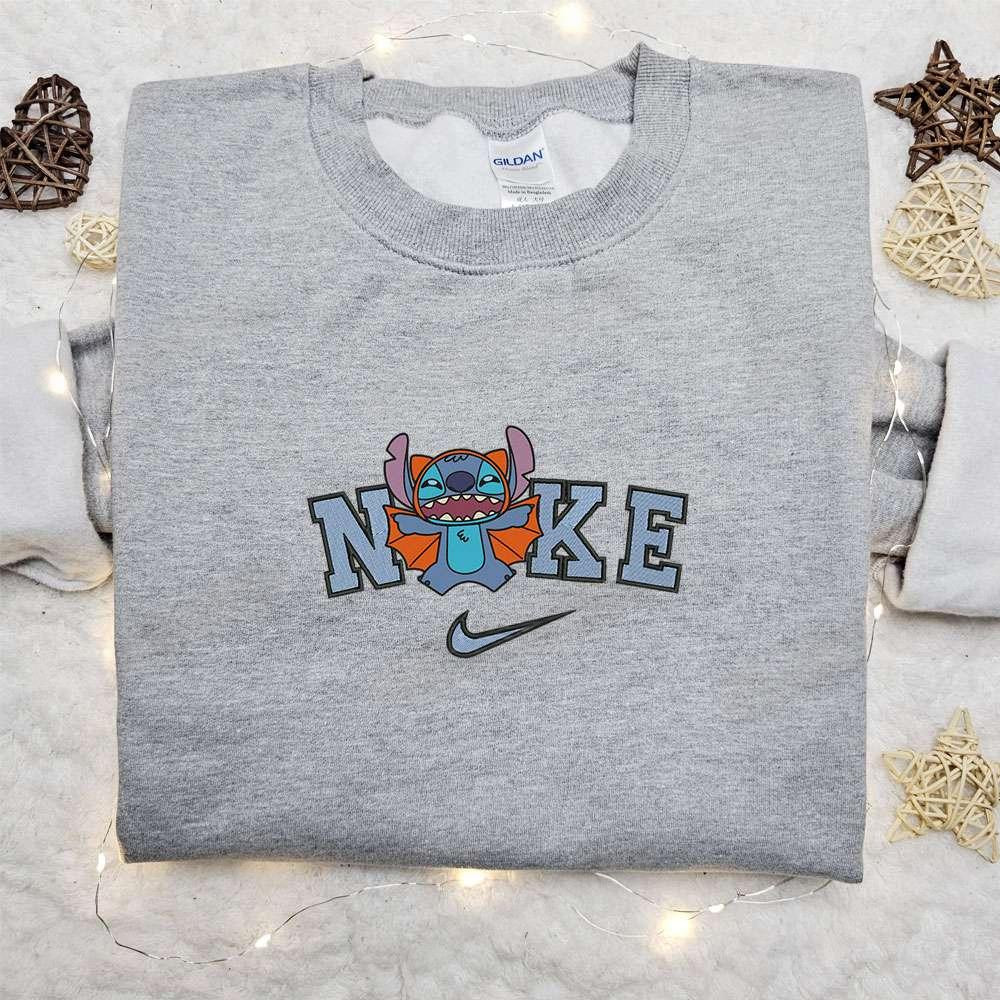 Stitch Bat Halloween x Nike Embroidered Sweatshirt Walt Disney Characters Embroidered Shirt Best Halloween Gift Ideas