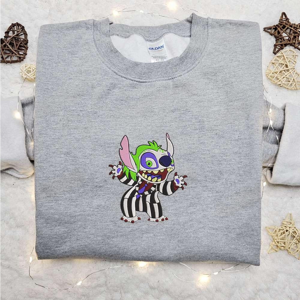 Stitch Beetlejuice Embroidered Shirt Disney Characters Embroidered Hoodie Best Halloween Gift Ideas