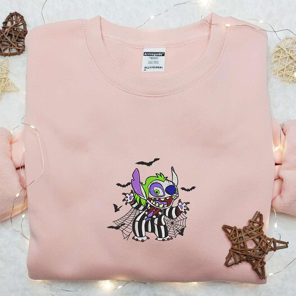 Stitch Beetlejuice Horror Embroidered Shirt Disney Characters Embroidered Hoodie Best Halloween Gift Ideas