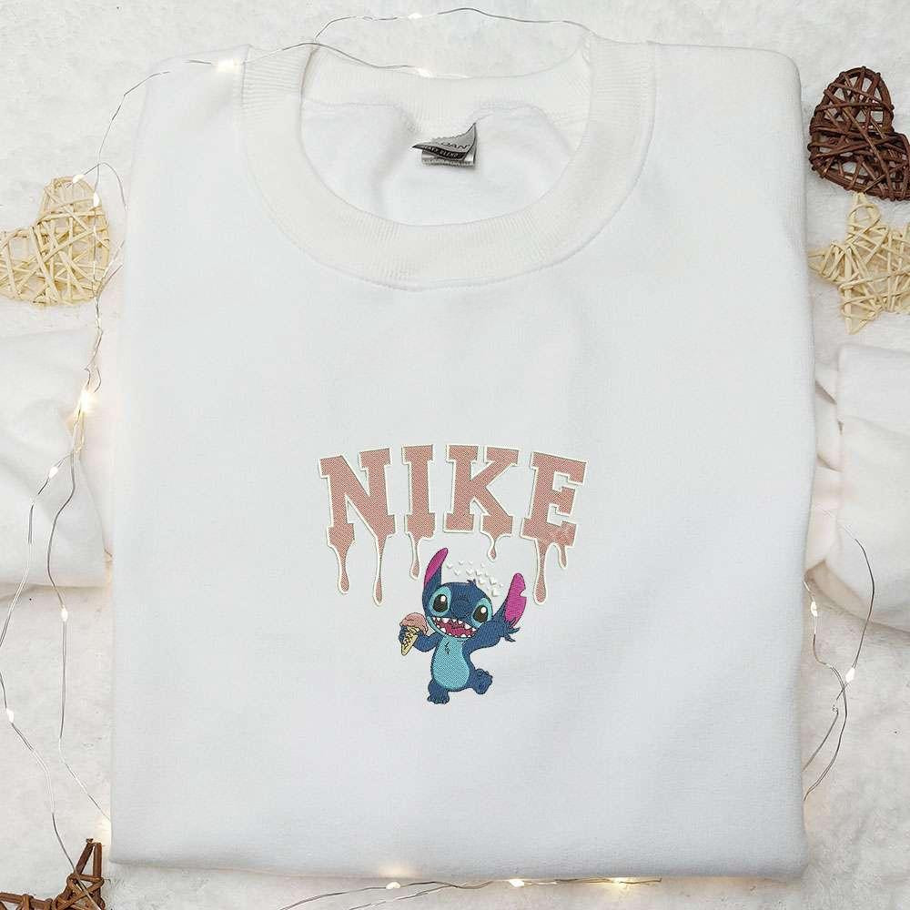 Stitch Choco Ice Cream Drip x Nike Embroidered Shirt Disney Characters Embroidered Hoodie Nike Inspired Embroidered Sweatshirt