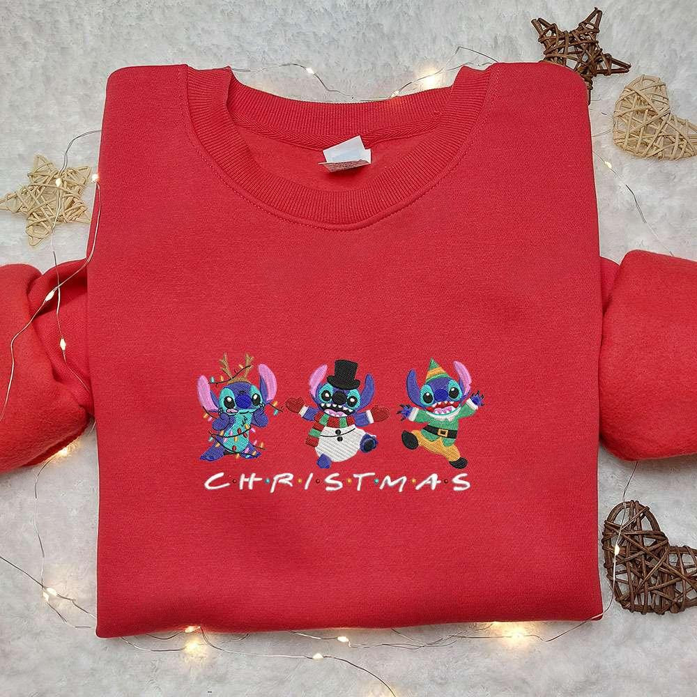 Stitch Christmas Reindeer Elf Embroidered Sweatshirt Disney Christmas Embroidered Sweatshirt Best Christmas Gift Ideas