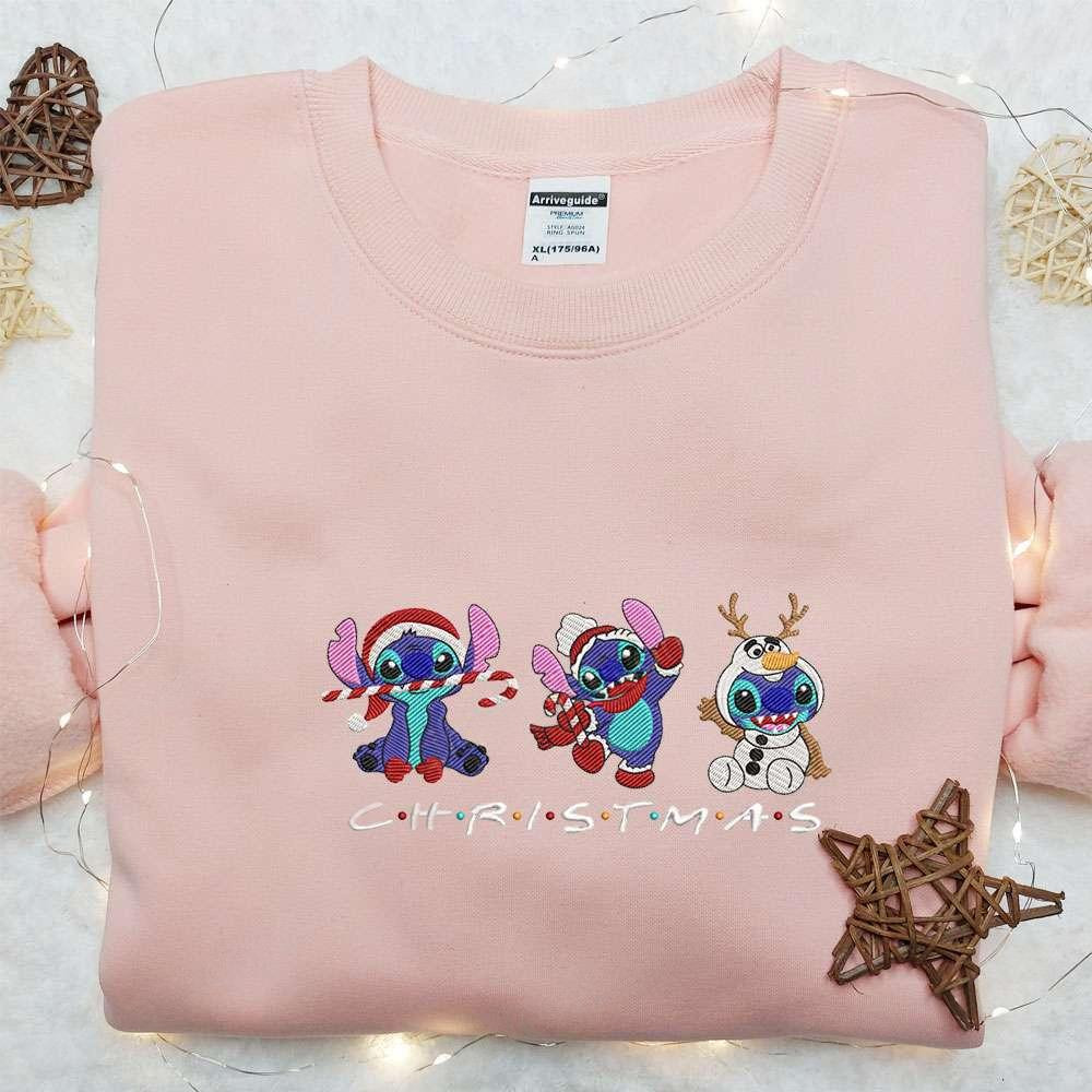 Stitch Christmas Snowman Embroidered Hoodie Disney Christmas Embroidered Hoodie Best Christmas Gift Ideas