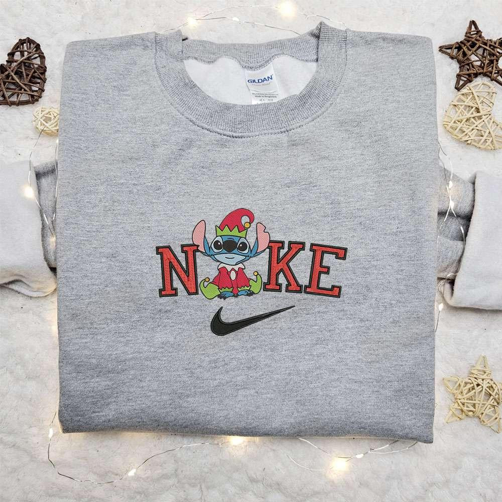 Stitch Christmas x Nike Cartoon Embroidered Sweatshirt Movie Merry Christmas Embroidered Shirt Best Christmas Day Gift Ideas