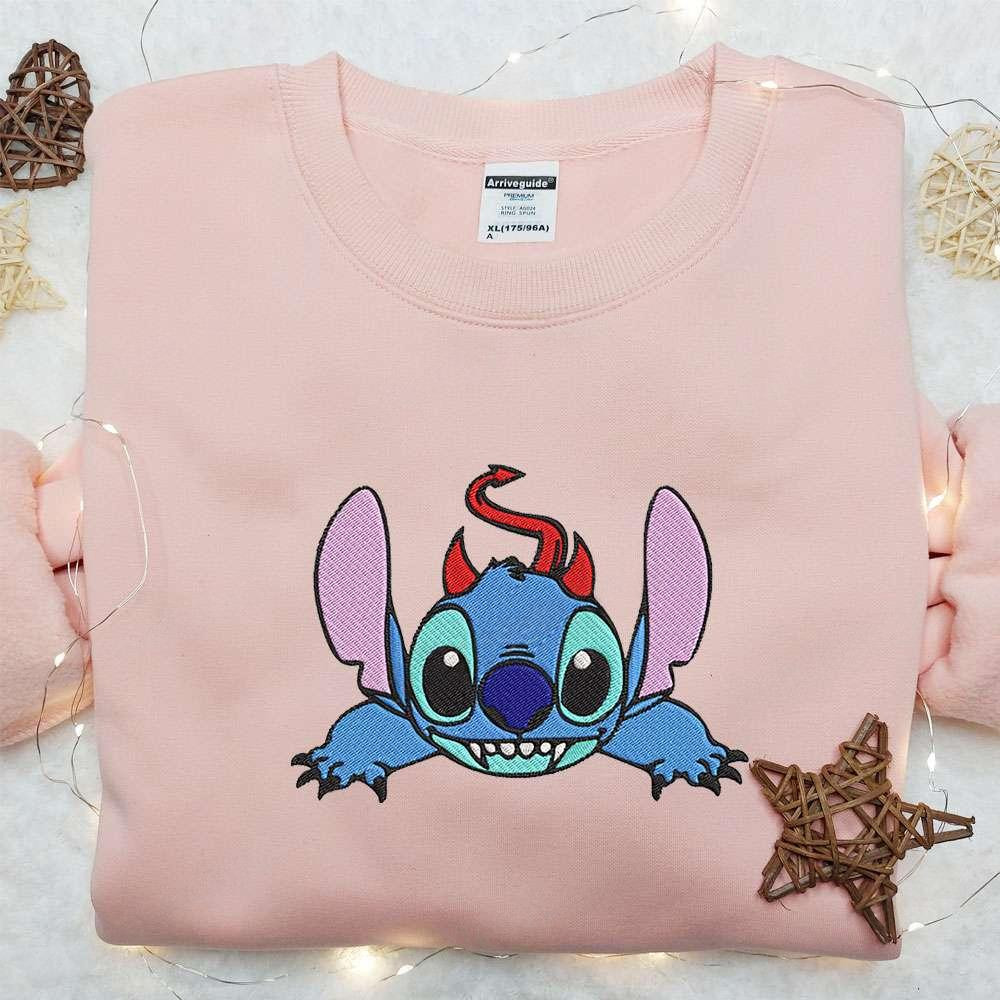 Stitch Cute Devil Embroidered Shirt Disney Characters Embroidered Hoodie Best Halloween Gift Ideas