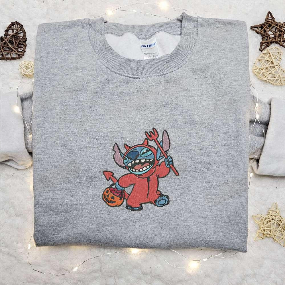 Stitch Devil Embroidered Sweatshirt Disney Characters Embroidered Hoodie Best Halloween Gift Ideas