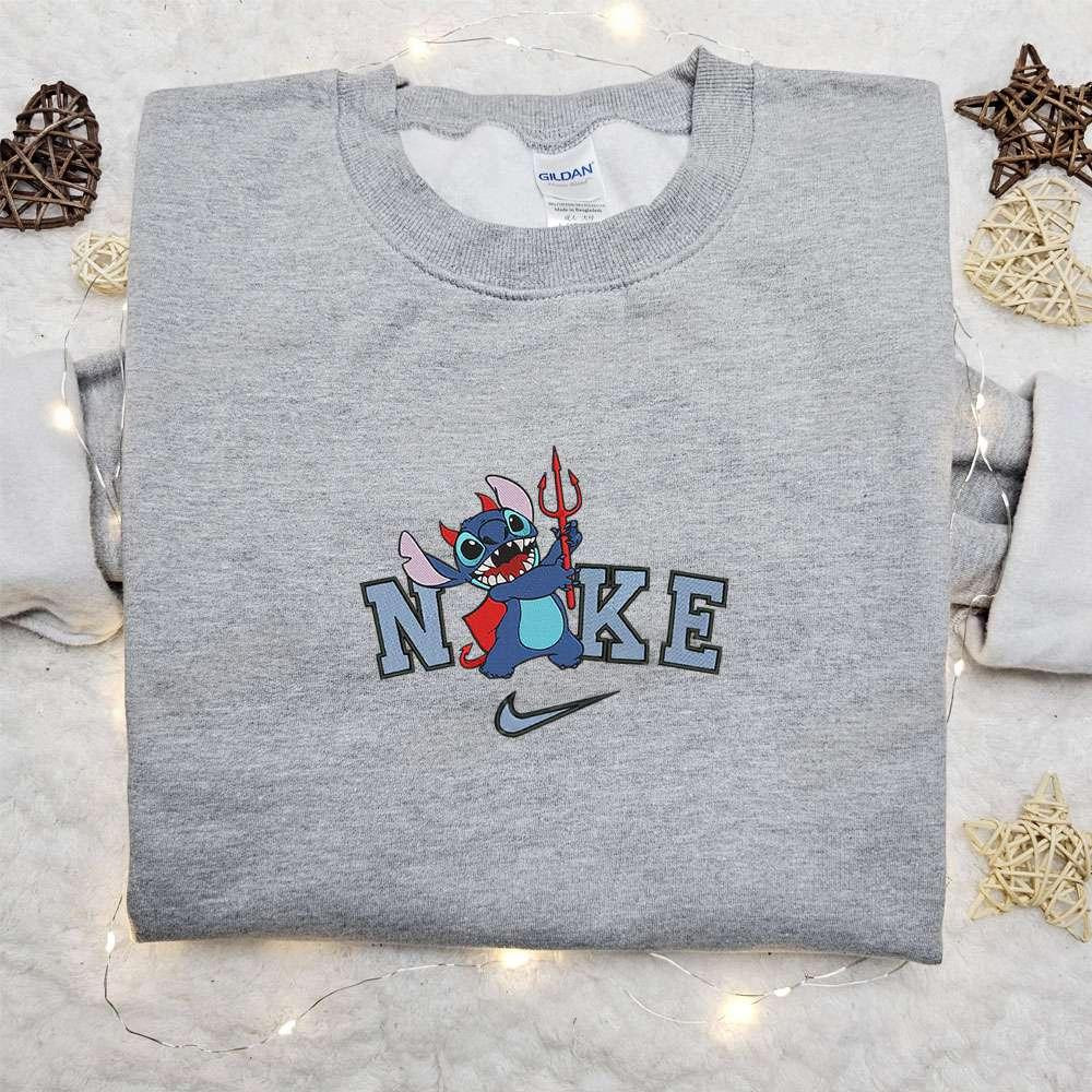Stitch Devil Halloween x Nike Embroidered Sweatshirt Horror Movie Halloween Embroidered Shirt Best Halloween Gift Ideas