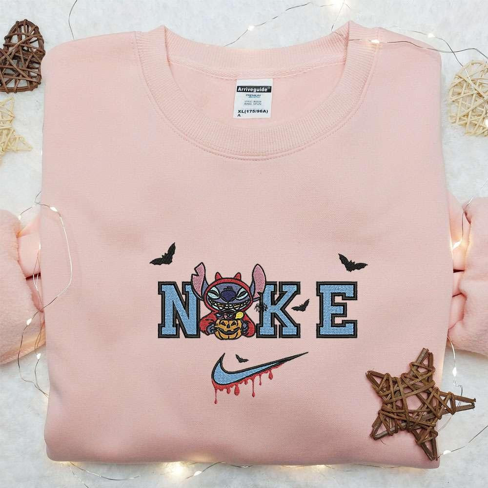 Stitch Devil Pumpkin x Nike Embroidered Sweatshirt Lilo and Stitch Disney Embroidered Shirt The Best Halloween Gift