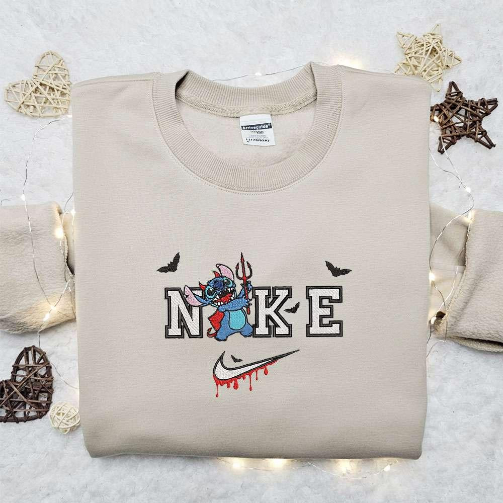 Stitch Devil x Nike Embroidered Hoodie Nike Inspired Embroidered Shirt Best Halloween Gift Ideas