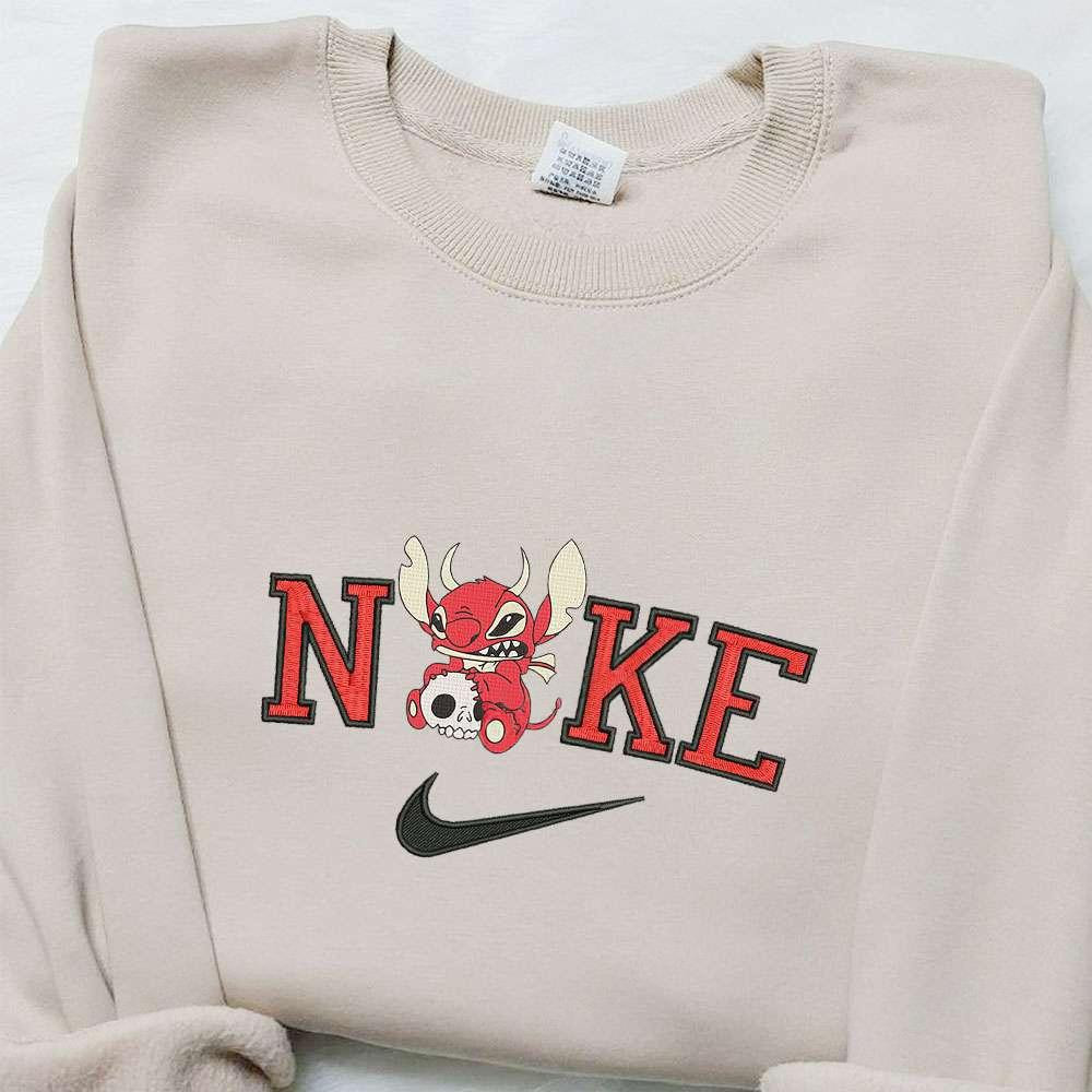 Stitch Devil x Nike Embroidered Sweatshirt Walt Disney Characters Embroidered Shirt Best Halloween Gift Ideas