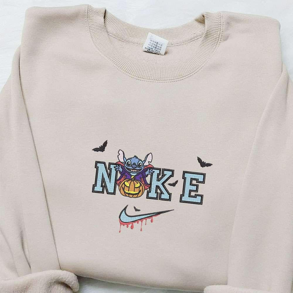 Stitch Dracula Pumpkin x Nike Embroidered Sweatshirt Lilo and Stitch Disney Embroidered Shirt The Best Halloween Gift