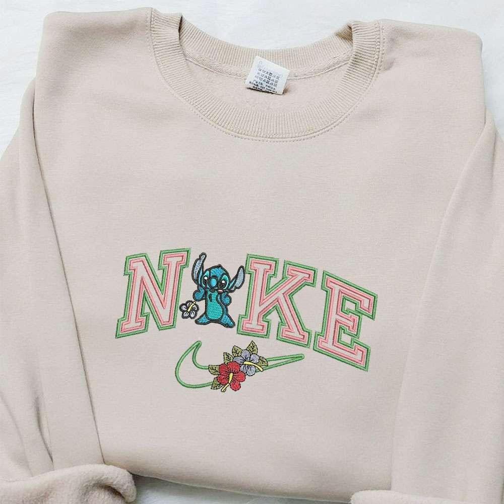 Stitch Flower x Nike Embroidered Sweatshirt Disney Characters Embroidered Hoodie Best Birthday Gift Ideas