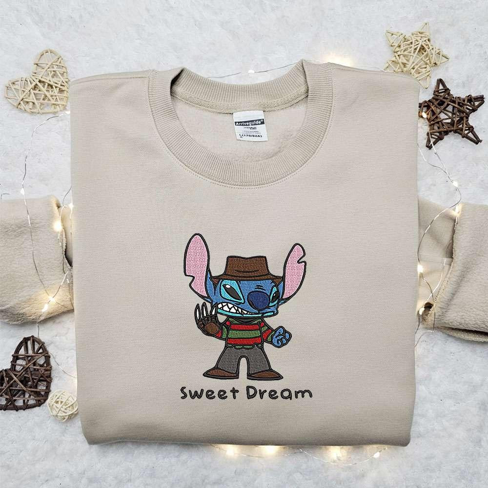 Stitch Freddy Krueger Embroidered Sweatshirt Disney Horror Movie Embroidered Shirt Best Gift Ideas