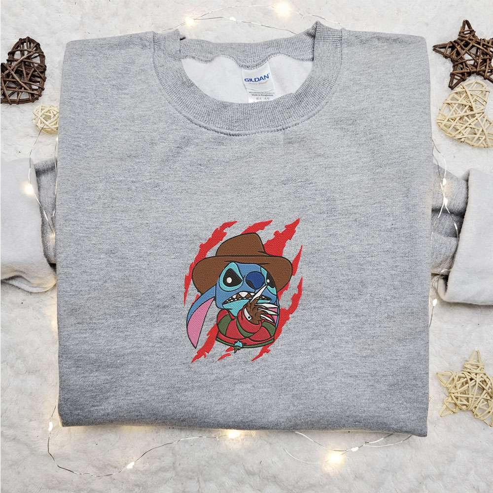 Stitch Freddy Kruger Embroidered Shirt Disney Characters Embroidered Hoodie Best Halloween Gift Ideas