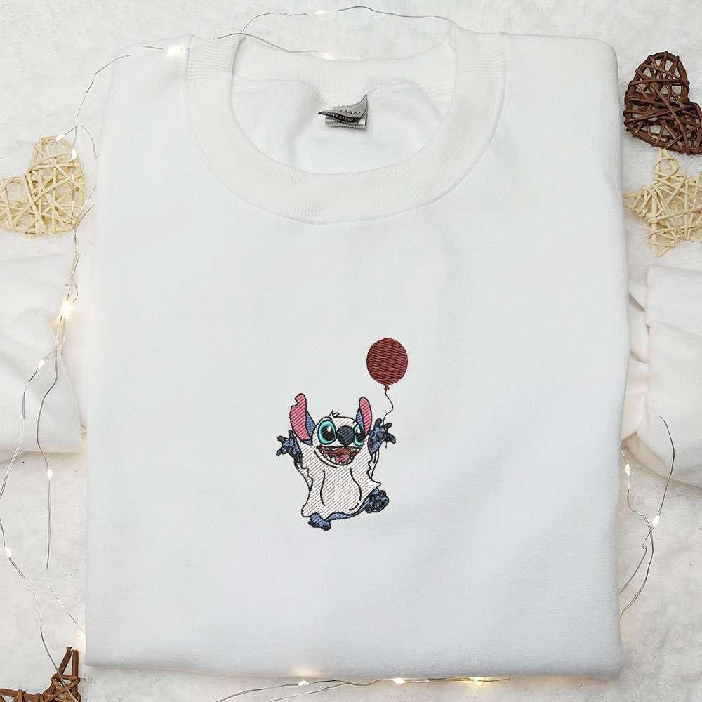 Stitch Ghost Balloon Embroidered Hoodie Lilo And Stitch Halloween Embroidered T shirt Best Halloween Gift Ideas