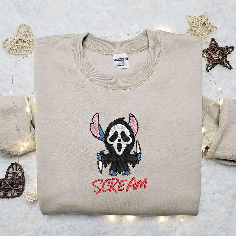 Stitch Ghost Face Embroidered Hoodie Disney Horror Movie Embroidered T shirt Best Gift Ideas