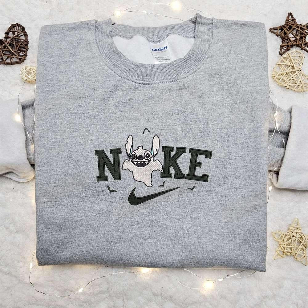 Stitch Ghost Halloween x Nike Embroidered Sweatshirt Walt Disney Characters Embroidered Shirt Best Halloween Gift Ideas
