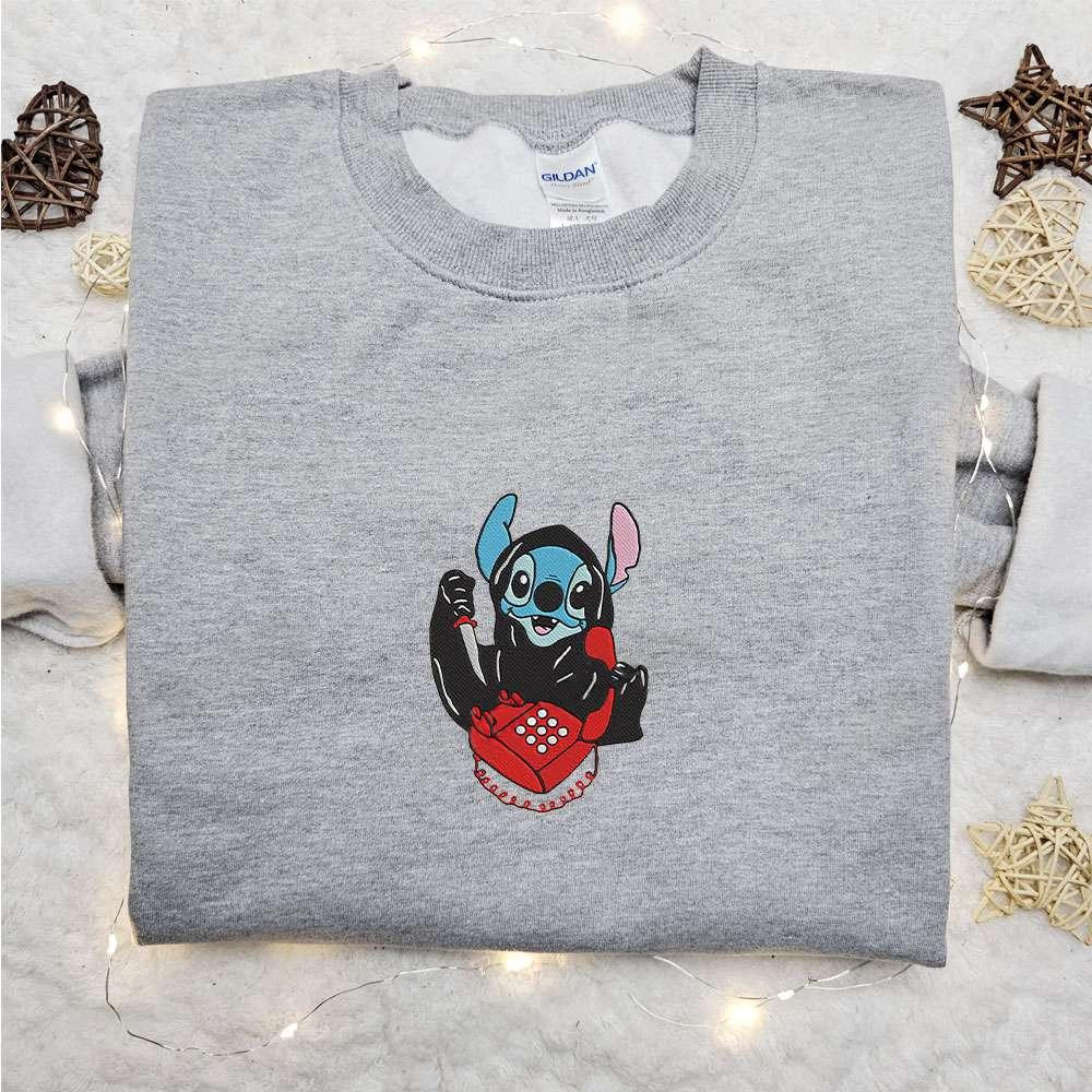 Stitch Ghostface Calling Embroidered Shirt Disney Characters Embroidered Hoodie Best Halloween Gift Ideas