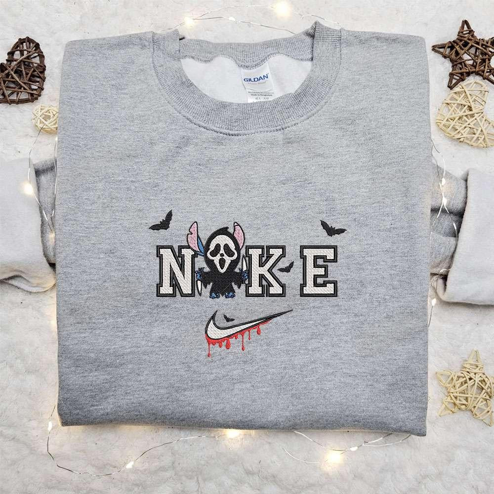 Stitch Ghostface x Nike Embroidered Hoodie Nike Inspired Embroidered Shirt Best Halloween Gift Ideas