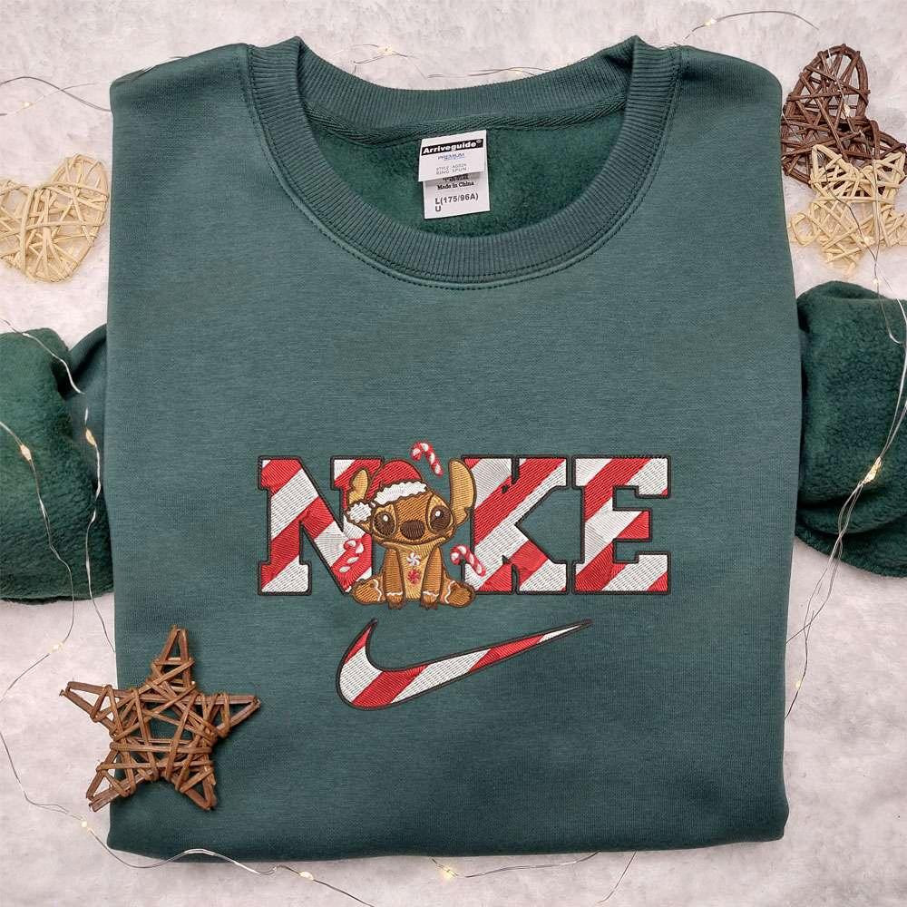 Stitch Gingerbread Candy Canes x Nike Embroidered Shirt Disney Characters Embroidered Hoodie Christmas Embroidered Sweatshirt