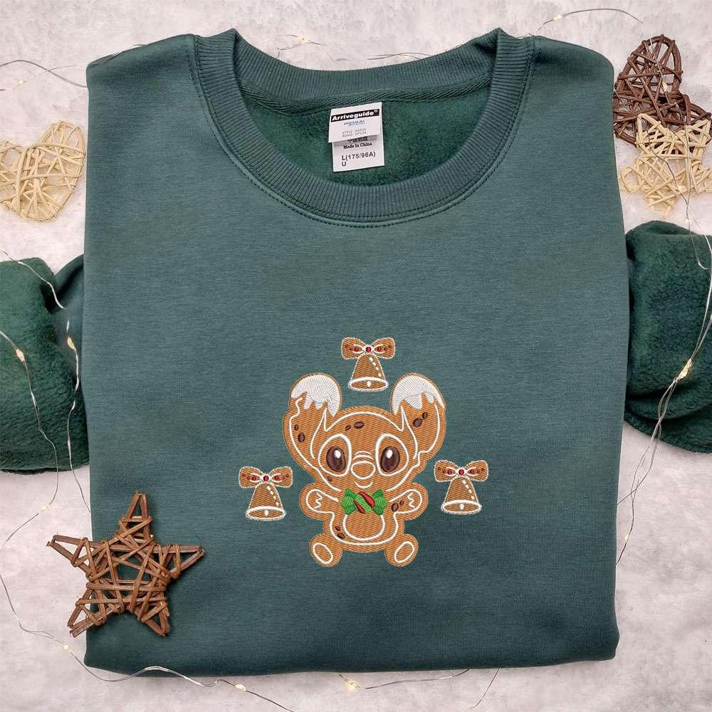 Stitch Gingerbread Embroidered Shirt Disney Characters Embroidered Hoodie Christmas Embroidered Sweatshirt