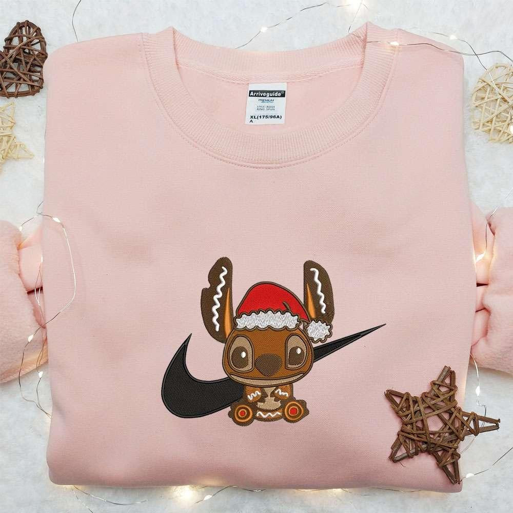 Stitch Gingerbread x Cloud Nike Swoosh Embroidered Shirt Christmas Embroidered Hoodie Best Gifts For Family