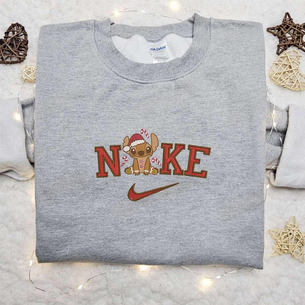 Stitch Gingerbread x Nike Christmas Embroidered Sweatshirt Movie Merry Christmas Embroidered Shirt Best Christmas Day Gift Ideas