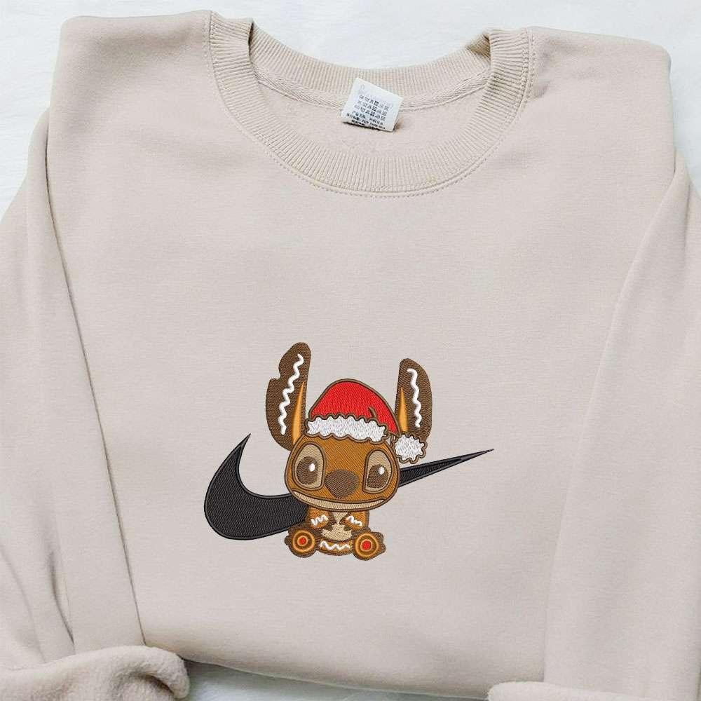 Stitch Gingerbread x Nike Embroidered Shirt Christmas Embroidered Hoodie Best Gifts For Family