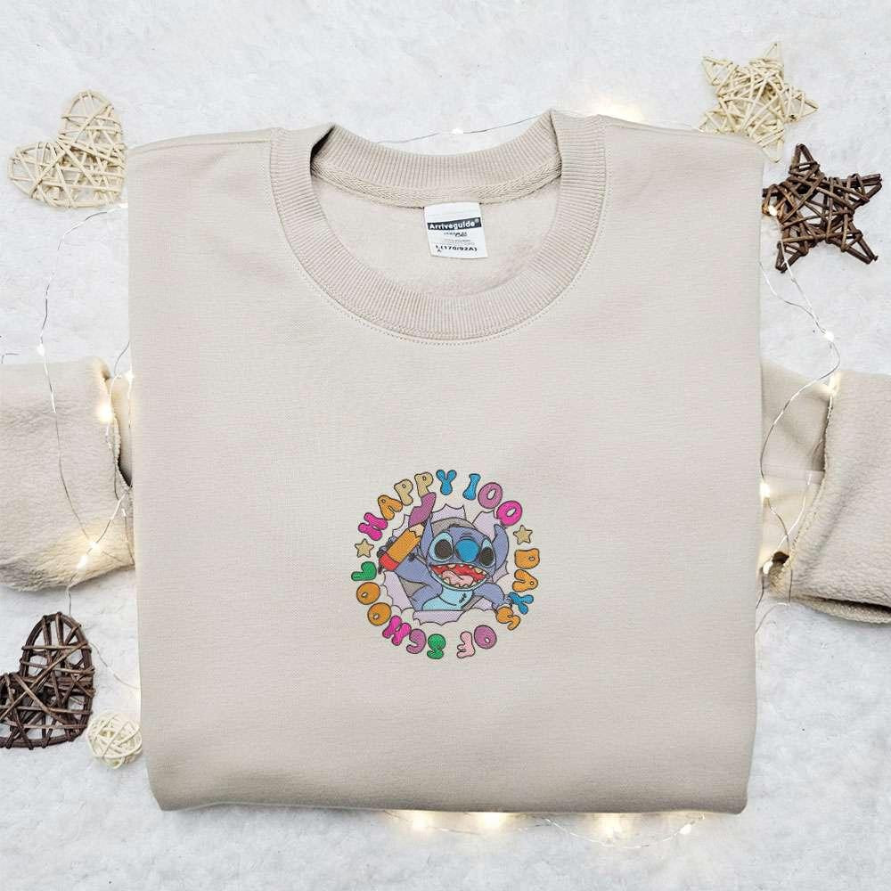 Stitch Happy 00 Days Of School Embroidered Shirt Disney Characters Embroidered Hoodie Best Gift For Kids