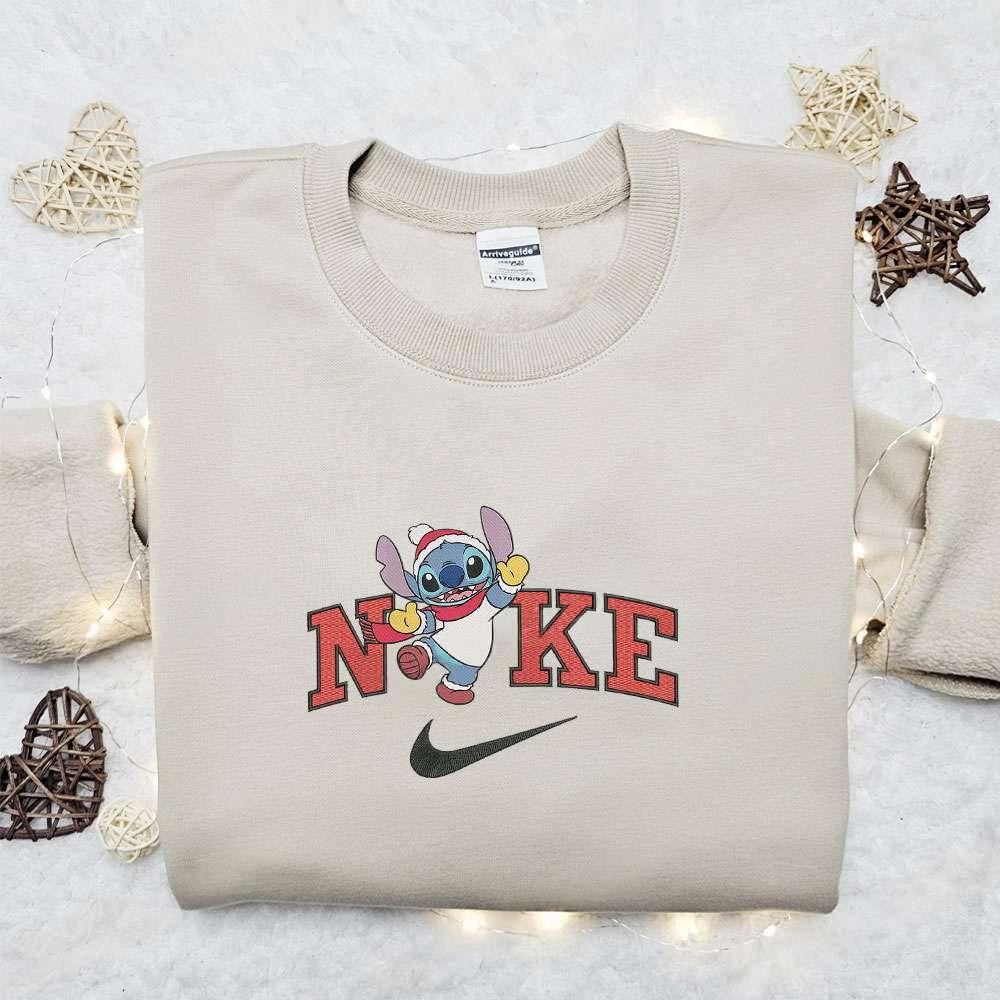 Stitch Happy x Nike Christmas Embroidered Sweatshirt Movie Christmas Embroidered Shirt Best Christmas Gift Ideas