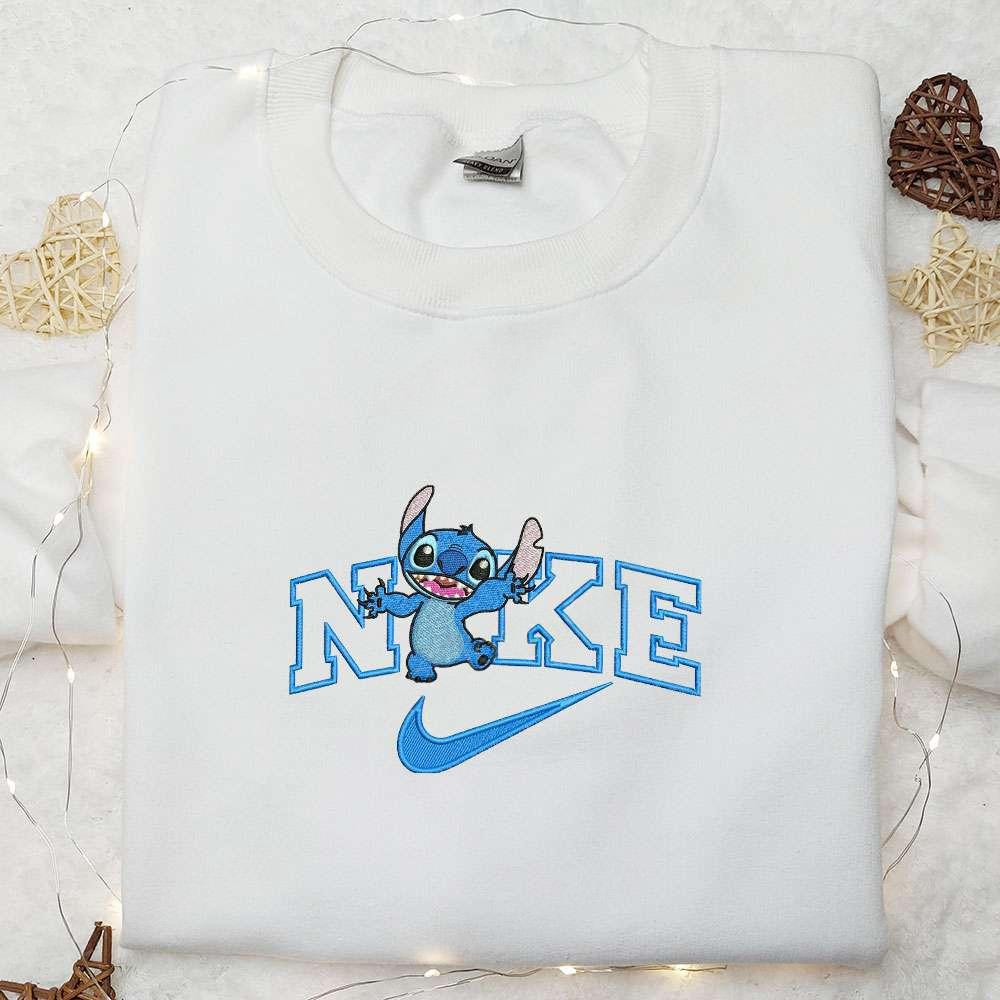 Stitch Happy x Nike Embroidered Shirt Disney Characters Embroidered Hoodie Nike Inspired Embroidered Sweatshirt
