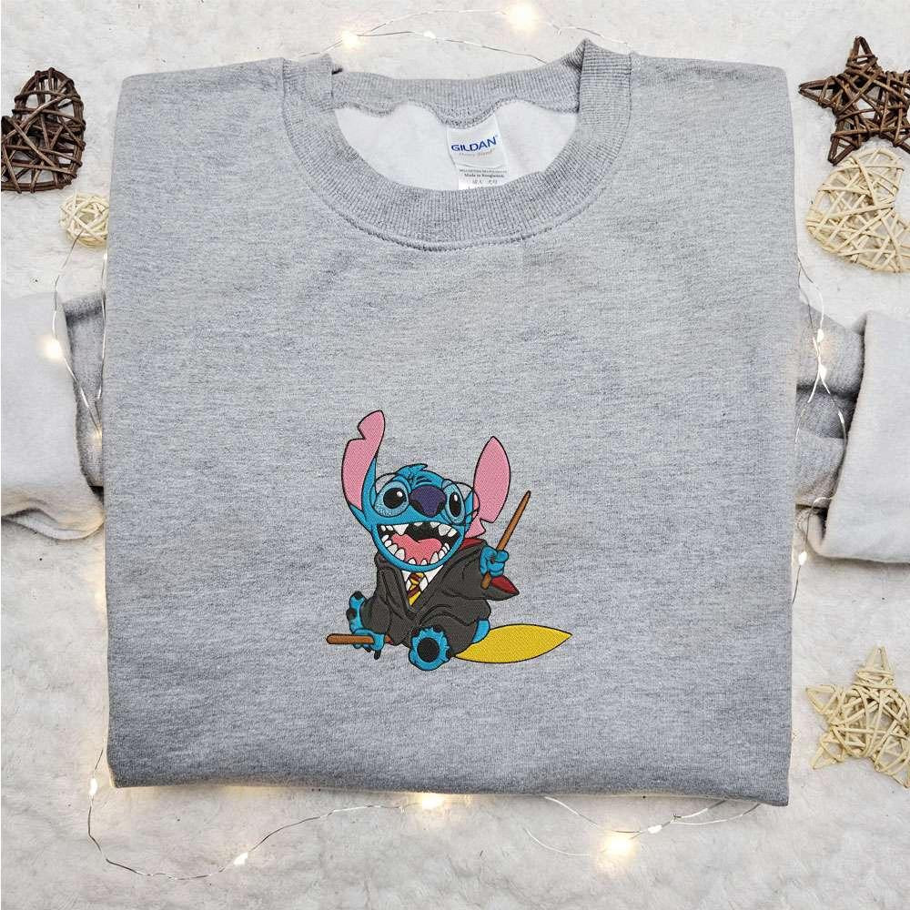 Stitch Harry Potter Broomstick Embroidered Shirt Disney Characters Embroidered Hoodie Best Halloween Gift Ideas